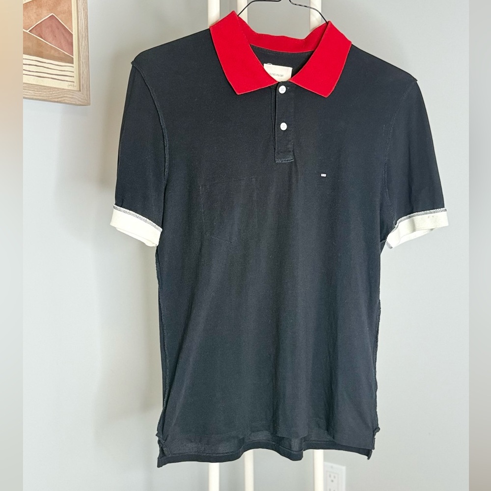 Band Of Outsiders Black Polo with Red and White Accents